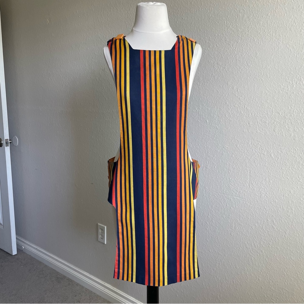 Vintage 1970s Striped Apron Shift Dress